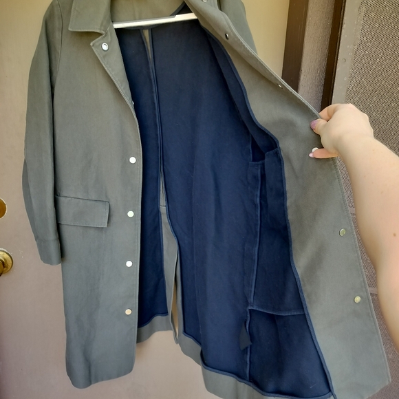 COS Women's Olive Green Long Snap Front Utility Jacket Basic Trench Coat - Picture 6 of 11